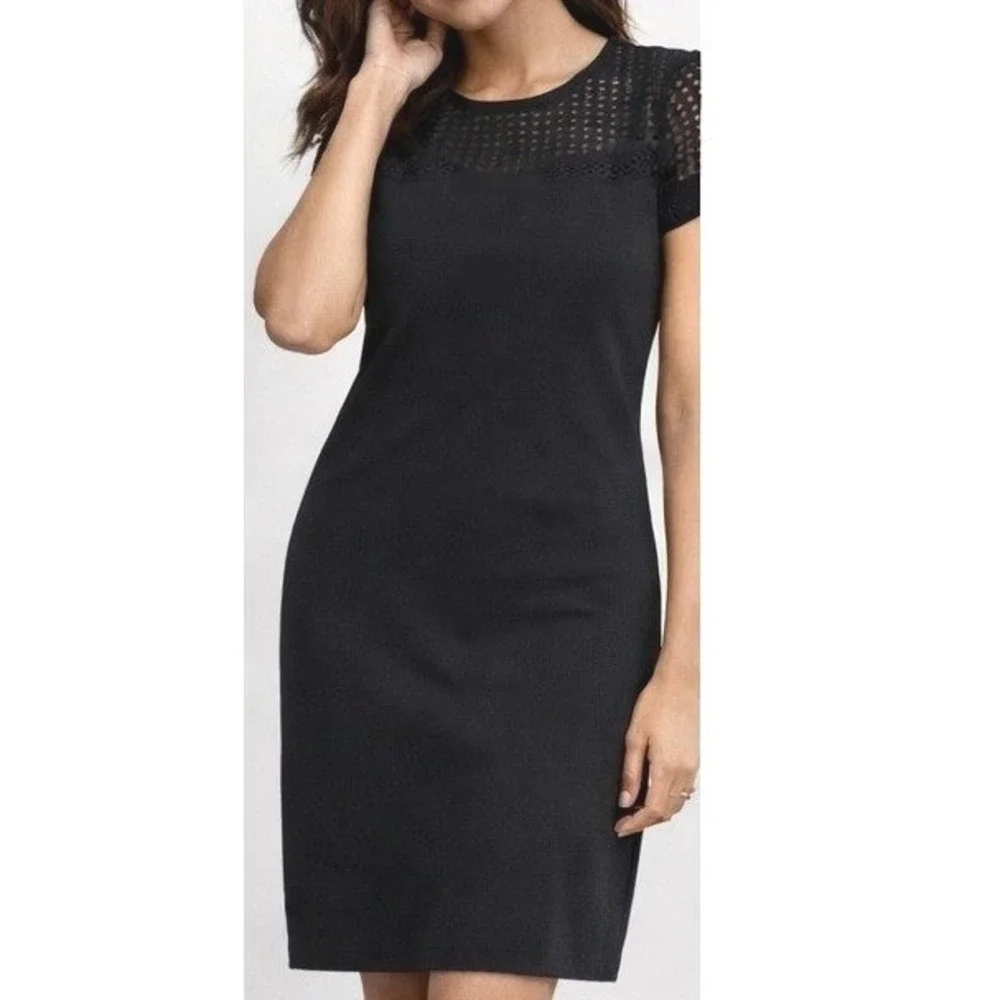 Michael Kors Mesh Top Black Shortsleeve Flowy Midi Pullover Dress‎ Womens Size S